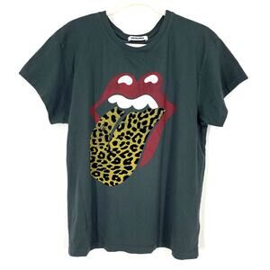 Daydreamer Rolling Stones Leopard Tongue Tee Black Cotton T-Shirt Large